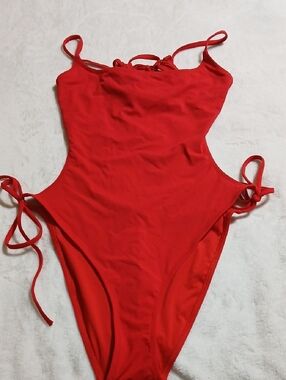 Adjustable Red One-Piece Swimsuit with Side Ties